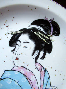 Three Japanese Stoneware Stoneware Plates. Geisha Girls