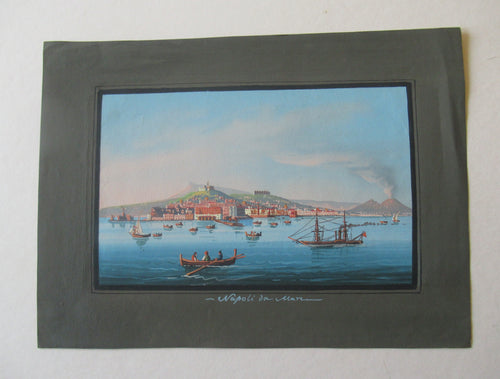 1850s Antique PAIR OF Paintings of Naples and Vesusivus Erupting