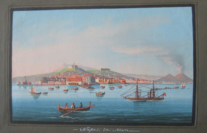 1850s Antique PAIR OF Paintings of Naples and Vesusivus Erupting