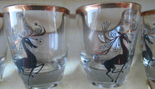 Load image into Gallery viewer, Vintage 1960s Shot Glasses with Black and Gold Reindeer Images
