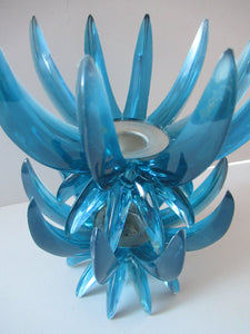 Pair of Collectable Mid Century 1960s Sputnik Style Blue Plastic Lucite Candlestick / Candle Holders. German Freidel