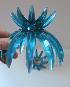 Pair of Collectable Mid Century 1960s Sputnik Style Blue Plastic Lucite Candlestick / Candle Holders. German Freidel