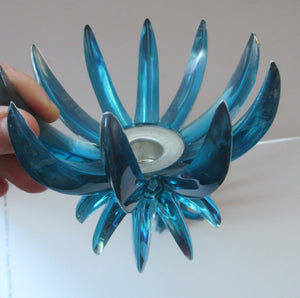 Pair of Collectable Mid Century 1960s Sputnik Style Blue Plastic Lucite Candlestick / Candle Holders. German Freidel