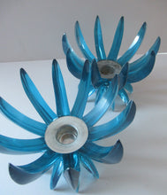 Load image into Gallery viewer, Pair of Collectable Mid Century 1960s Sputnik Style Blue Plastic Lucite Candlestick / Candle Holders. German Freidel
