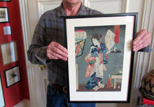 Load image into Gallery viewer, Antique Edo Period Japanese Woodblock Print with Geisha Serving Tea
