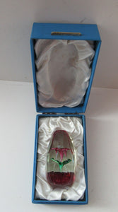 1960s Strathearn Paperweight Lampwork Pink Flower and Faceted Panels Original Box Scottish Glass