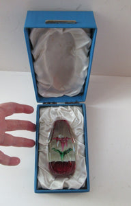 1960s Strathearn Paperweight Lampwork Pink Flower and Faceted Panels Original Box Scottish Glass