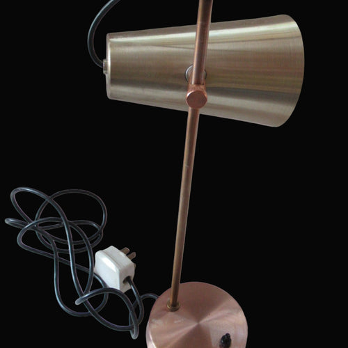 Vintage 1960s Desk Lamp with Moveable Metal Cone Shade & Finger Switch. WORKING 