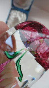 1960s Strathearn Paperweight Lampwork Pink Flower and Faceted Panels Original Box Scottish Glass