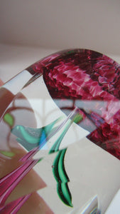 1960s Strathearn Paperweight Lampwork Pink Flower and Faceted Panels Original Box Scottish Glass