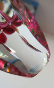 1960s Strathearn Paperweight Lampwork Pink Flower and Faceted Panels Original Box Scottish Glass