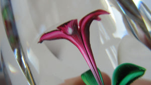1960s Strathearn Paperweight Lampwork Pink Flower and Faceted Panels Original Box Scottish Glass
