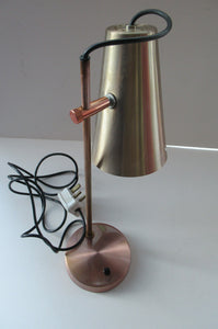 Vintage 1960s Desk Lamp with Moveable Metal Cone Shade & Finger Switch. WORKING 