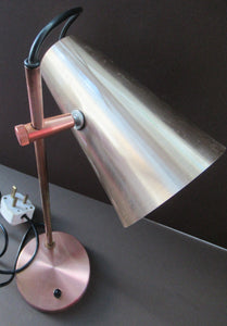Vintage 1960s Desk Lamp with Moveable Metal Cone Shade & Finger Switch. WORKING 