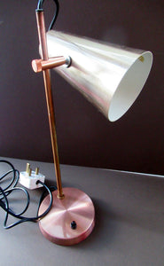 Vintage 1960s Desk Lamp with Moveable Metal Cone Shade & Finger Switch. WORKING 