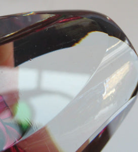 1960s Strathearn Paperweight Lampwork Pink Flower and Faceted Panels Original Box Scottish Glass