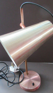Vintage 1960s Desk Lamp with Moveable Metal Cone Shade & Finger Switch. WORKING 