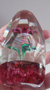 1960s Strathearn Paperweight Lampwork Pink Flower and Faceted Panels Original Box Scottish Glass