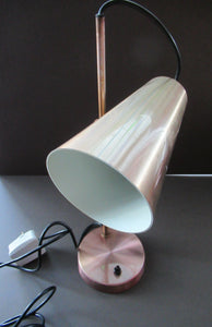 Vintage 1960s Desk Lamp with Moveable Metal Cone Shade & Finger Switch. WORKING 