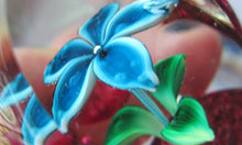 Load image into Gallery viewer, 1960s Strathearn Paperweight Lampwork Blue Flower and Faceted Panels Original Box Scottish Glass
