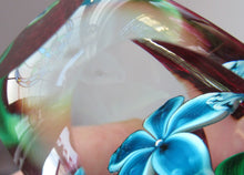 Load image into Gallery viewer, 1960s Strathearn Paperweight Lampwork Blue Flower and Faceted Panels Original Box Scottish Glass
