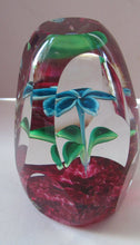 Load image into Gallery viewer, 1960s Strathearn Paperweight Lampwork Blue Flower and Faceted Panels Original Box Scottish Glass
