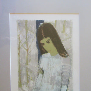 Mid Century Modern Art. Pencil Signed Colour Lithograph. Woman and Child Signed and dated 1963