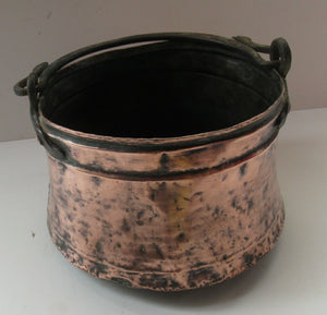 Large Antique Copper Pot or Cauldron with Cast Iron Handle