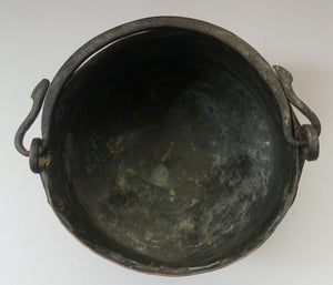 Large Antique Copper Pot or Cauldron with Cast Iron Handle