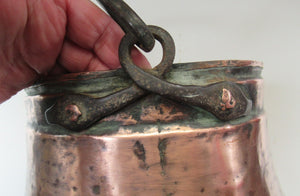 Large Antique Copper Pot or Cauldron with Cast Iron Handle