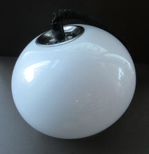 Load image into Gallery viewer, Ice White 1970s GUZZINI Pendant Hanging RISE and FALL Light Shade with Chrome Trims and Details
