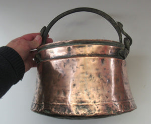 Large Antique Copper Pot or Cauldron with Cast Iron Handle