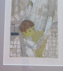 Mid Century Modern Art. Pencil Signed Colour Lithograph. Woman and Child Signed and dated 1963