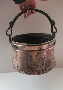 Large Antique Copper Pot or Cauldron with Cast Iron Handle