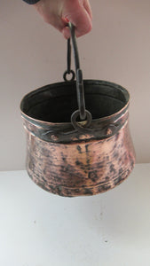 Large Antique Copper Pot or Cauldron with Cast Iron Handle