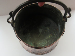 Large Antique Copper Pot or Cauldron with Cast Iron Handle