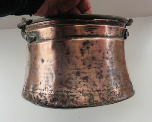 Large Antique Copper Pot or Cauldron with Cast Iron Handle