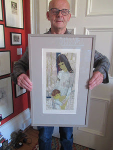 Mid Century Modern Art. Pencil Signed Colour Lithograph. Woman and Child Signed and dated 1963