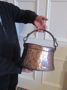 Large Antique Copper Pot or Cauldron with Cast Iron Handle