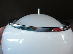 Ice White 1970s GUZZINI Pendant Hanging RISE and FALL Light Shade with Chrome Trims and Details