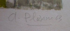 Mid Century Modern Art. Pencil Signed Colour Lithograph. Woman and Child Signed and dated 1963