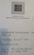 Load image into Gallery viewer, Elizabeth Blackadder Pencil Signed Etching Japanese Garden Kyoto 1992. Glasgow Print Studio
