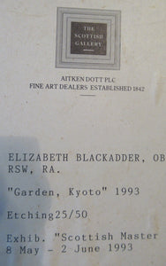 Elizabeth Blackadder Pencil Signed Etching Japanese Garden Kyoto 1992. Glasgow Print Studio