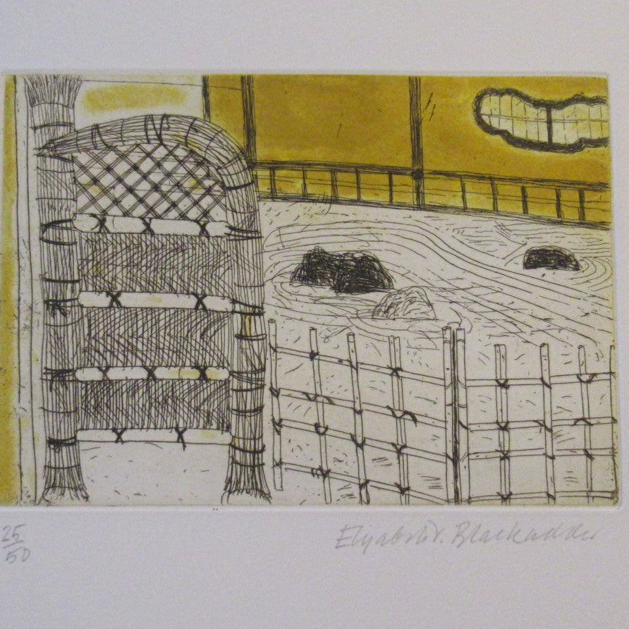 Elizabeth Blackadder Pencil Signed Etching Japanese Garden Kyoto 1992. Glasgow Print Studio