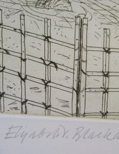 Elizabeth Blackadder Pencil Signed Etching Japanese Garden Kyoto 1992. Glasgow Print Studio