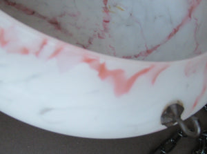 1930s Glass Hanging Goldfish Bowl or Flycatcher Lampshade. Opaque Glass with Rasberry Ripple Streaks