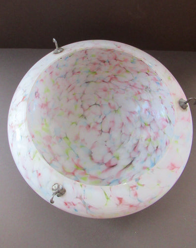 1930s Glass Hanging Goldfish Bowl or Flycatcher Lampshade. Opaque Glass with Tutti Frutti Splatters