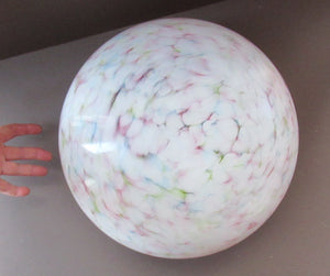 1930s Glass Hanging Goldfish Bowl or Flycatcher Lampshade. Opaque Glass with Tutti Frutti Splatters