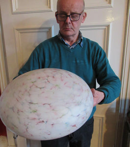 1930s Glass Hanging Goldfish Bowl or Flycatcher Lampshade. Opaque Glass with Tutti Frutti Splatters