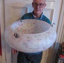 Load image into Gallery viewer, 1930s Glass Hanging Goldfish Bowl or Flycatcher Lampshade. Opaque Glass with Tutti Frutti Splatters
